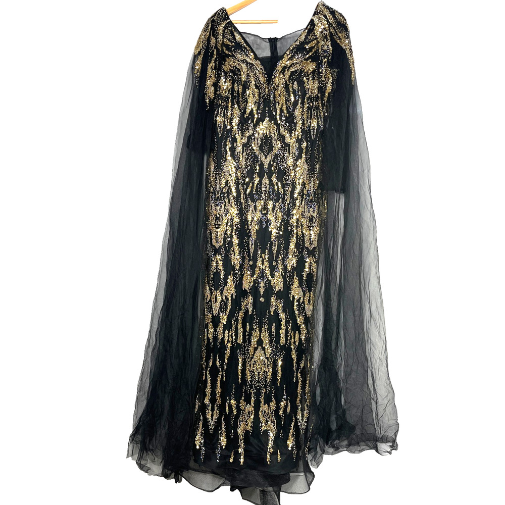 Long Dress Women's Beaded sequins mermaid Gown black/gold Size 14US 46EU